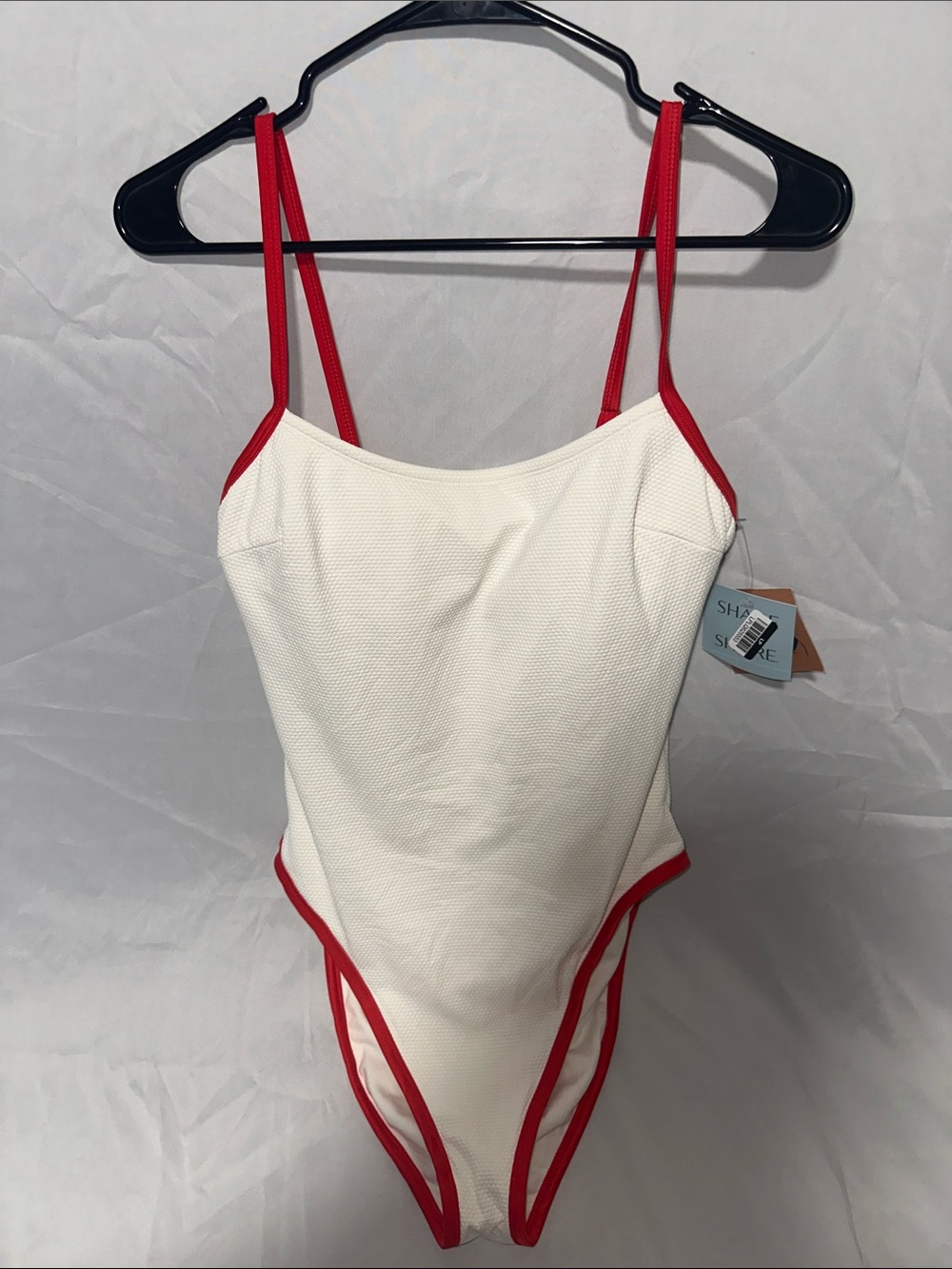 Shade & Shore White One-Piece Swimsuit with Red Trim Straps